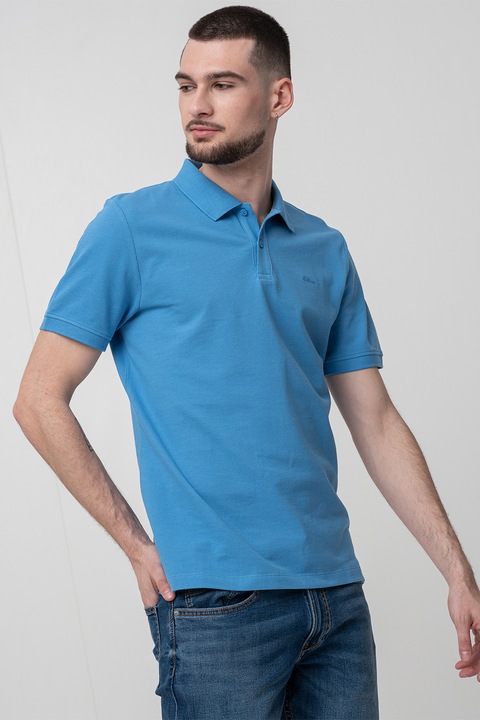s.Oliver, Tricou polo cu model uni, Albastru azur, Albastru azur