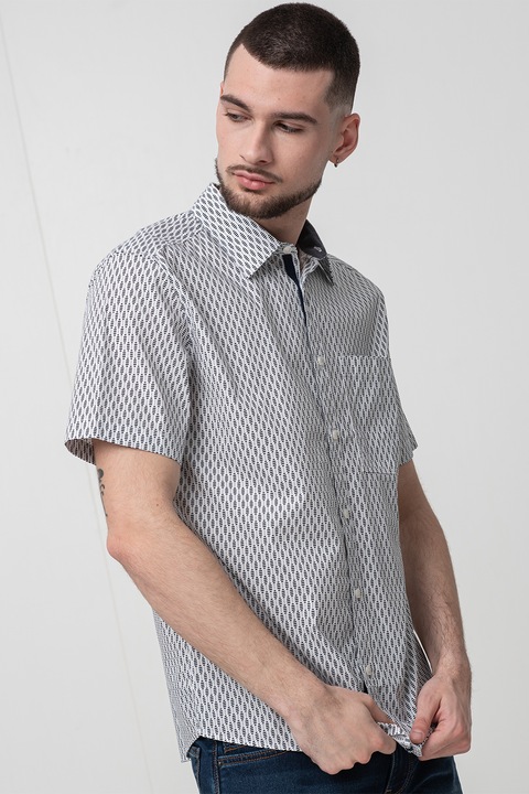 s.Oliver, Rövid ujjú mintás ing, Csontszín/Sötétkék