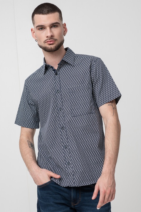 s.Oliver, Риза с шарка и къси ръкави, Бял/Ултрамарин синьо