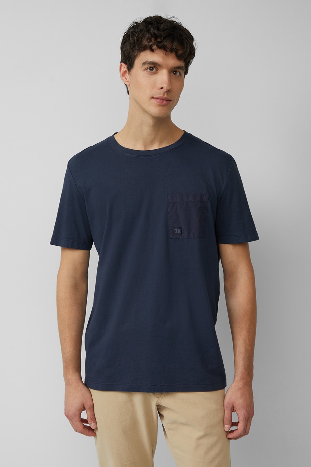 s.Oliver, Tricou de bumbac cu decolteu la baza gatului, Bleumarin, 2XL