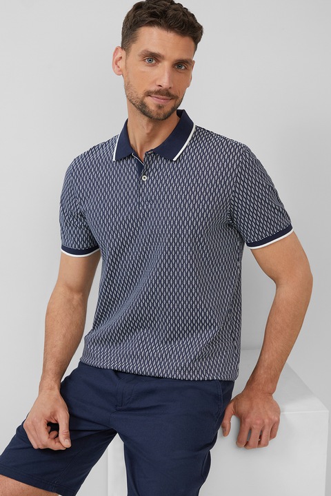 s.Oliver, Tricou polo din amestec de in, Alb/Bleumarin