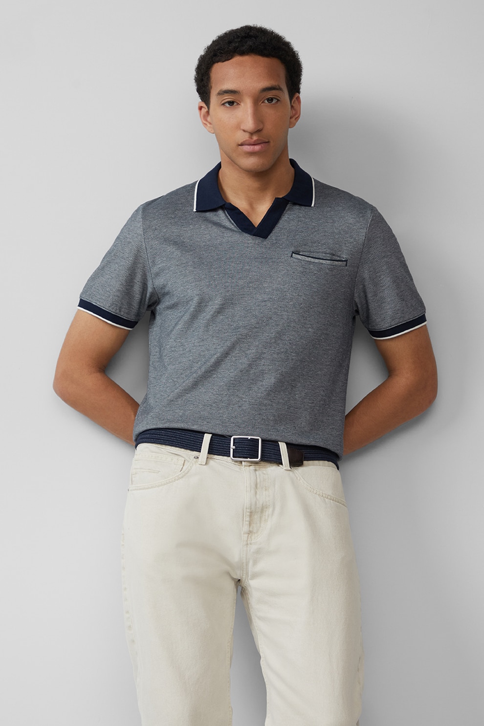 s.Oliver, Tricou polo de bumbac, Albastru inchis melange, S