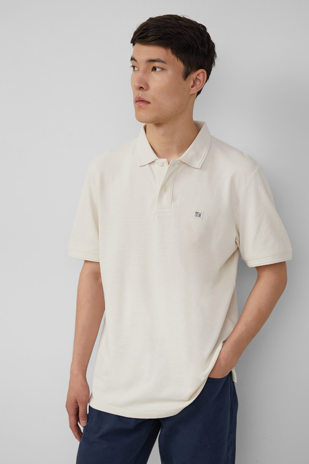 s.Oliver, Tricou polo de bumbac, Alb fildes, L