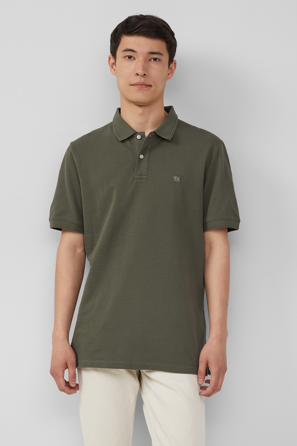 s.Oliver, Tricou polo de bumbac, verde militar inchis, L