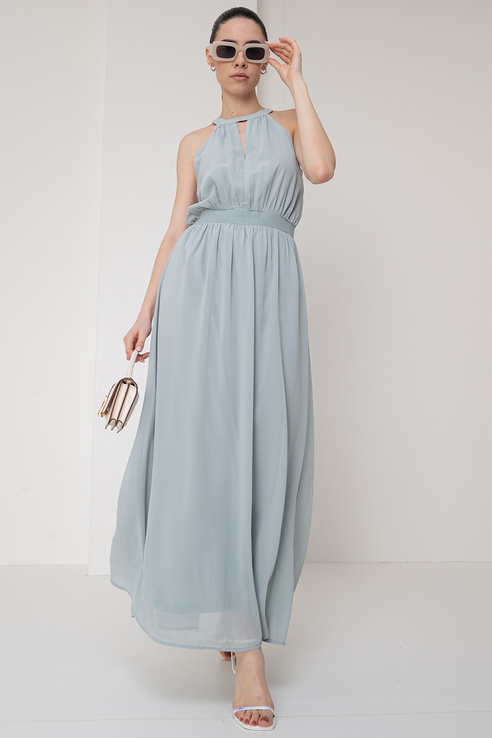 QS, Rochie evazata cu decolteu halter, Gri cenusiu, 34
