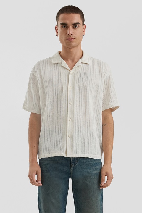 QS, Egyszínű ing hajtókás gallérral, Törtfehér