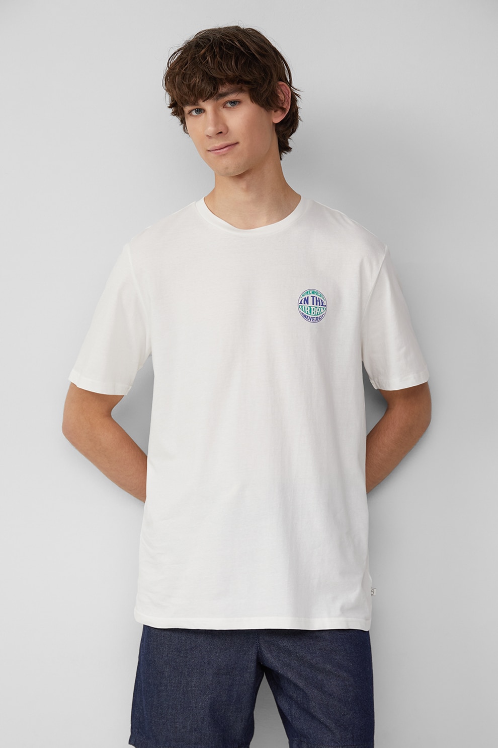 QS, Tricou de bumbac cu decolteu la baza gatului, Alb, M