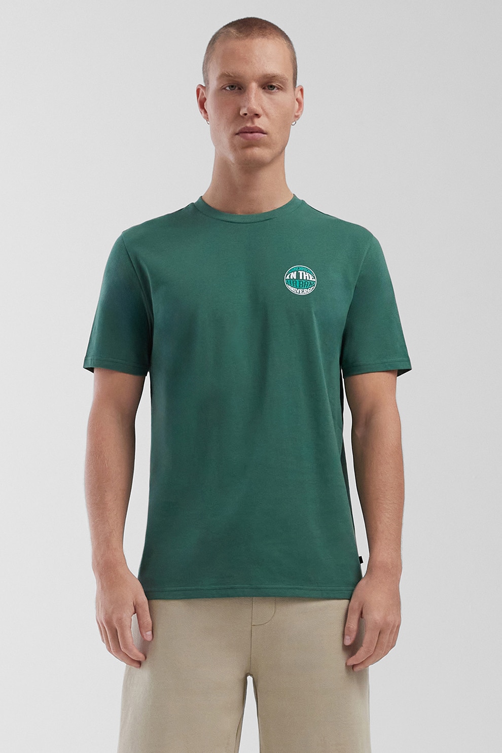 QS, Tricou de bumbac cu decolteu la baza gatului, Verde englez, M