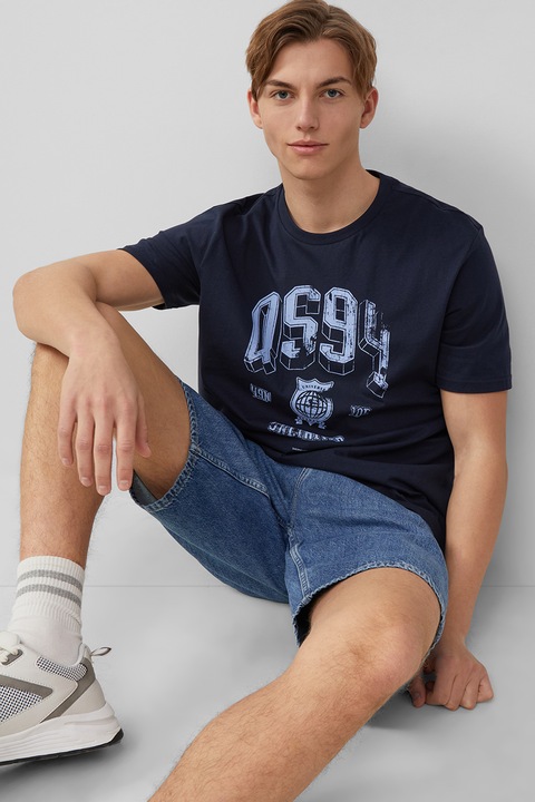 QS, Normál fazonú feliratos póló, Sötétkék