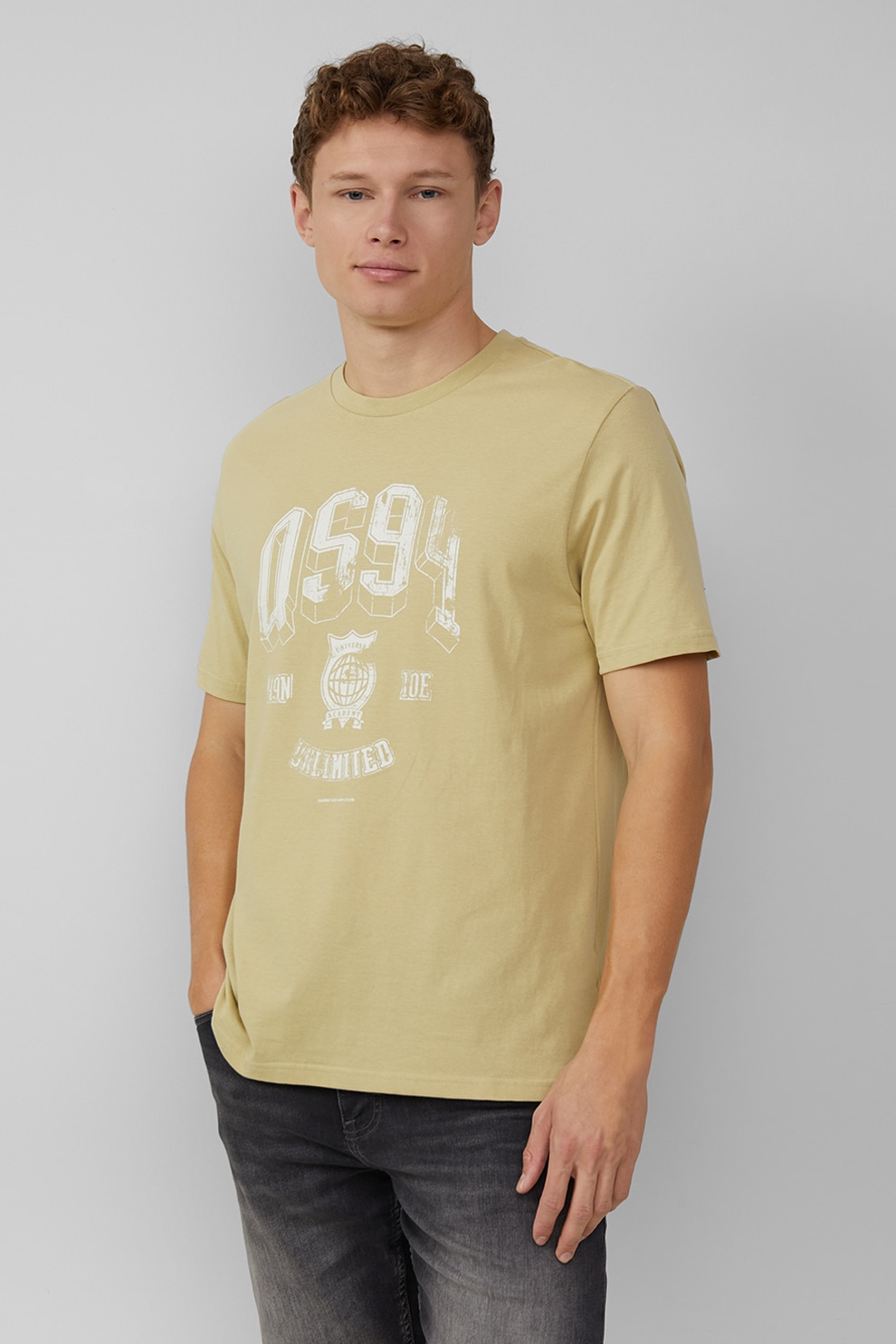 QS, Tricou regular fit cu imprimeu text, Galben mustar, S