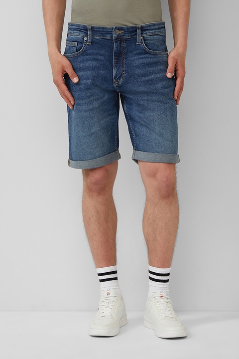 QS, Bermude din denim cu talie medie, Albastru petrol, 31