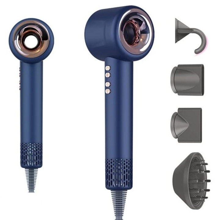 Professzionális hajszárító 2024, rendkívül erős, 4 mágneses hajformázó tartozék, 110 000 RTM, teljesítmény 1600 W, 3 sebességfokozat, 4 hőmérsékleti fokozat, alacsony zajszint, gyors száradás, kék