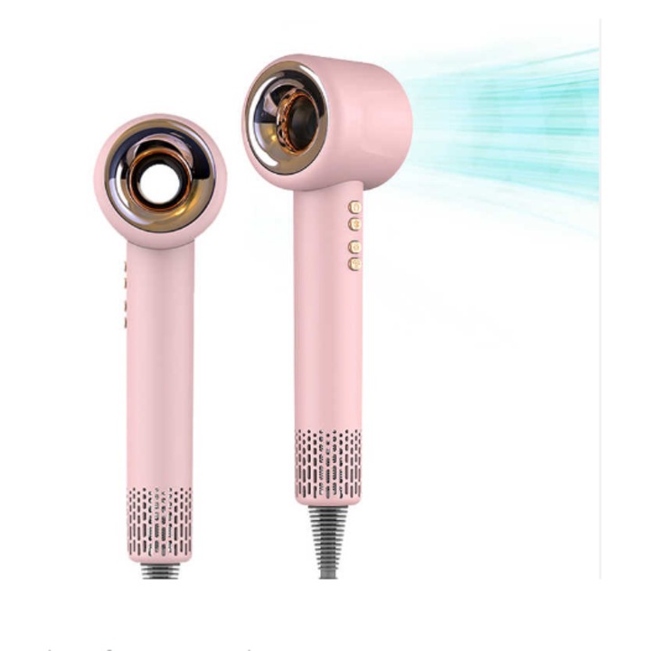 Professzionális hajszárító 2024, rendkívül erős, 4 mágneses hajformázó tartozék, 110 000 RTM, teljesítmény 1600 W, 3 sebességfokozat, 4 hőmérsékleti fokozat, alacsony zajszint, gyors száradás, rózsaszín
