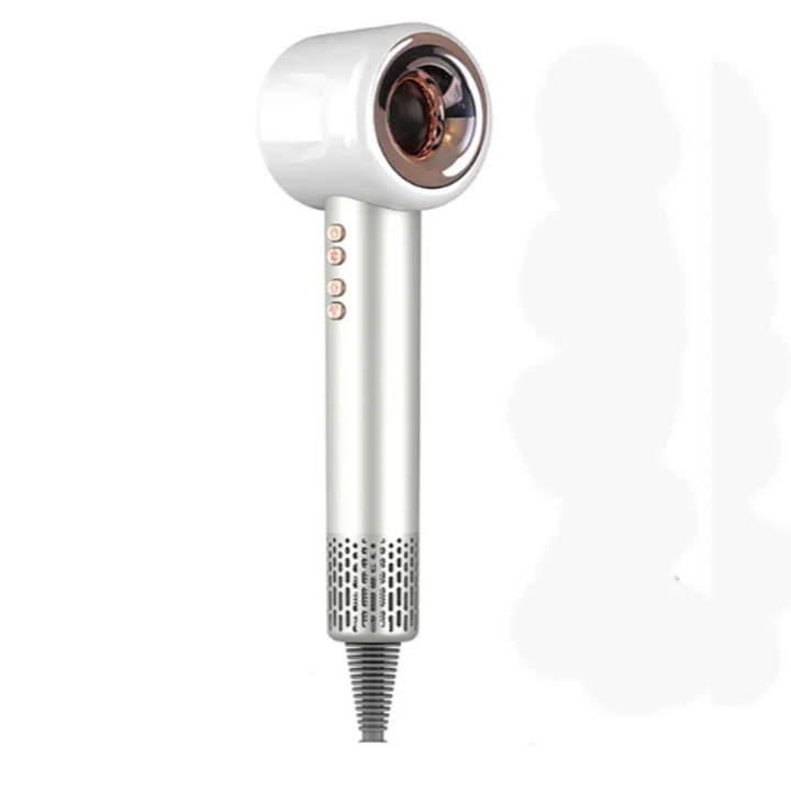 Professzionális hajszárító 2024, rendkívül erős, 4 mágneses hajformázó kiegészítő, 110 000 RTM, teljesítmény 1600 W, 3 sebességfokozat, 4 hőmérsékleti fokozat, alacsony zajszint, gyorsan száradó, fehér