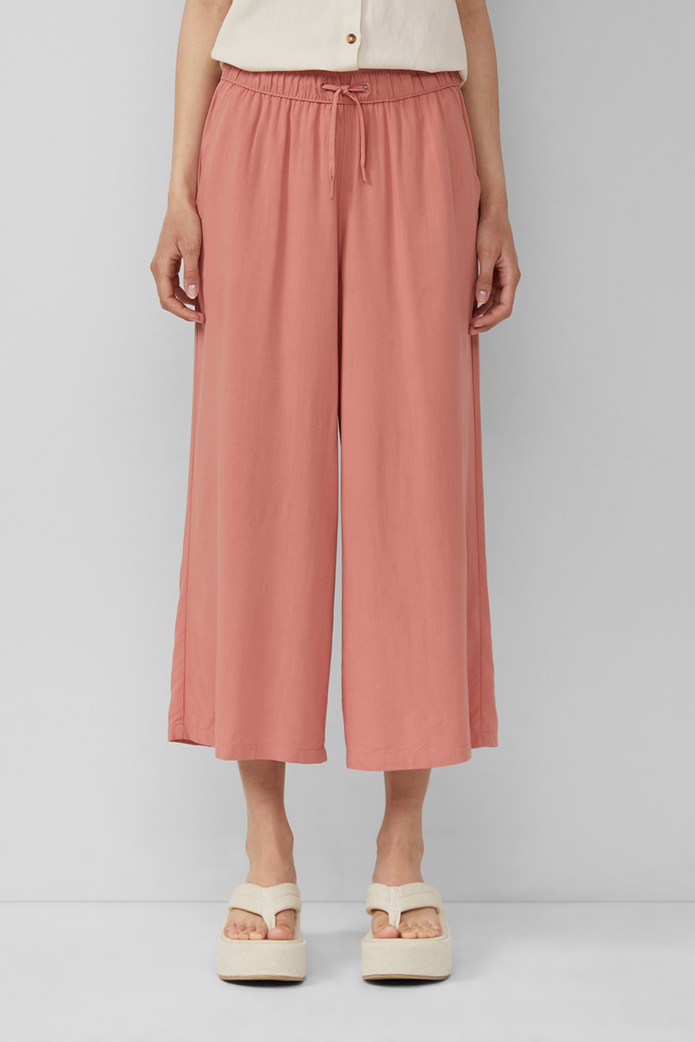 QS, Pantaloni crop cu croiala ampla, Roz prafuit, 34