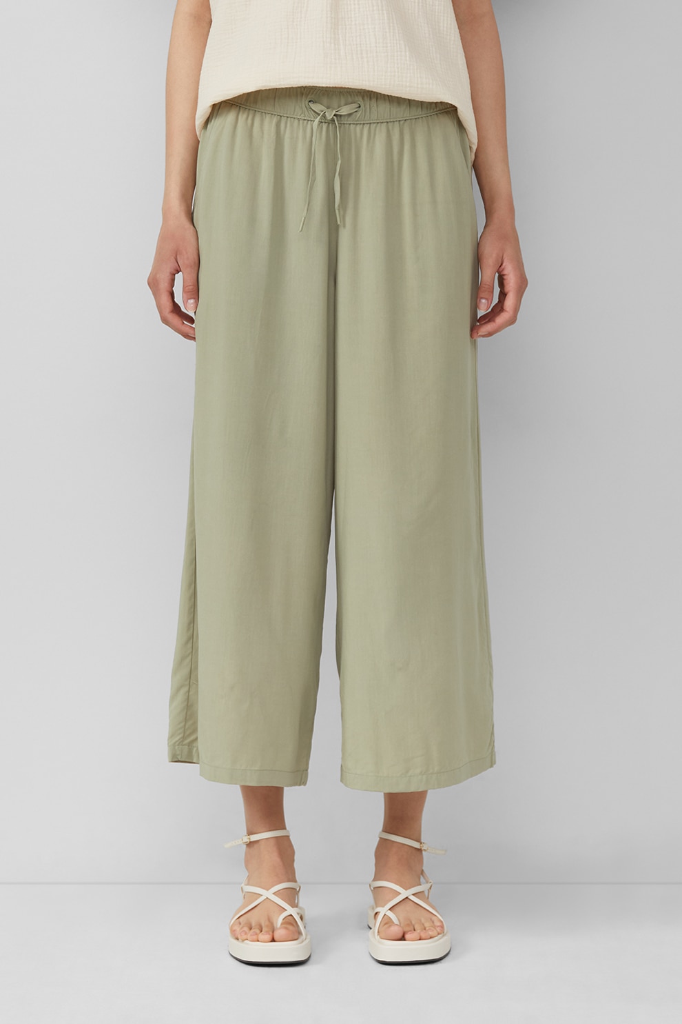 QS, Pantaloni crop cu croiala ampla, Verde pal, 38