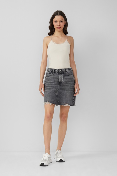 QS, Fusta din denim cu aspect deteriorat, Gri inchis