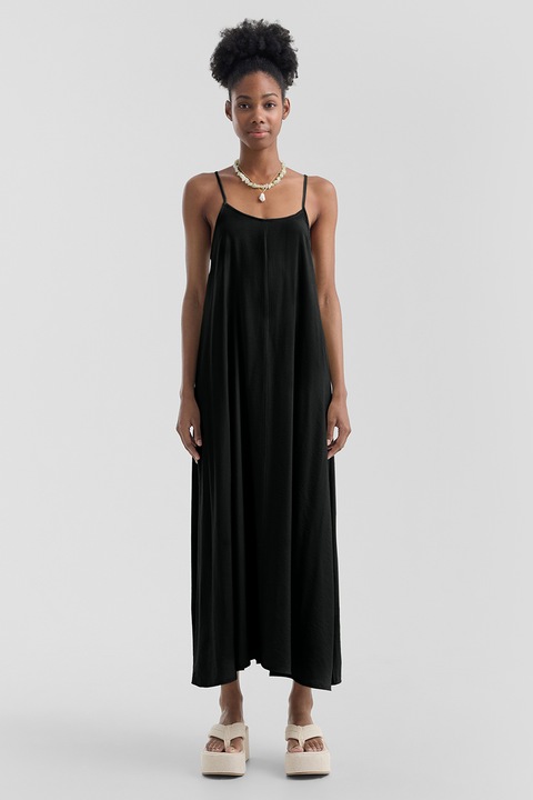 QS, A-vonalú ujjatlan ruha, Fekete