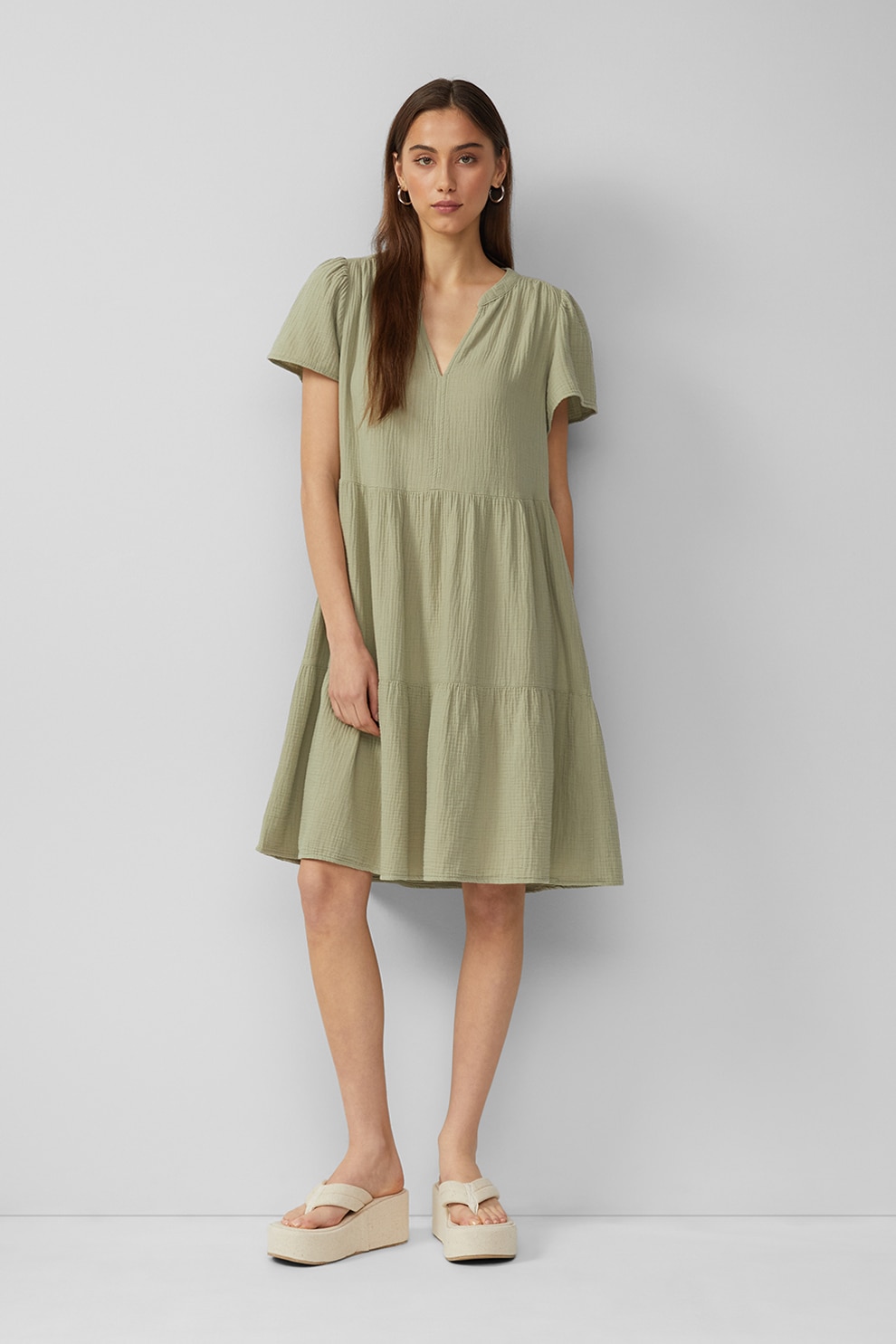 QS, Rochie cu maneci scurte, Verde pal, 36