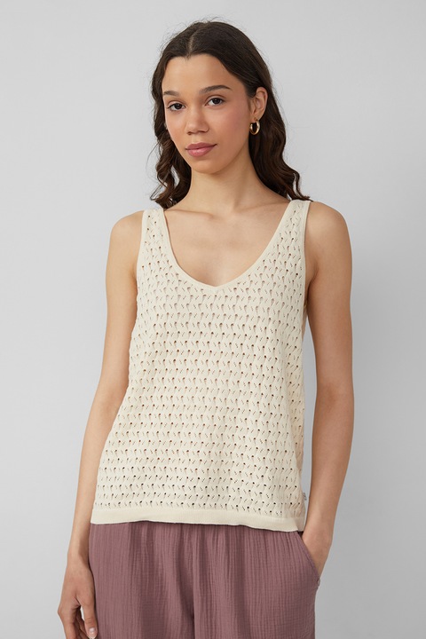 QS, Релефен топ с овално деколте, Крем