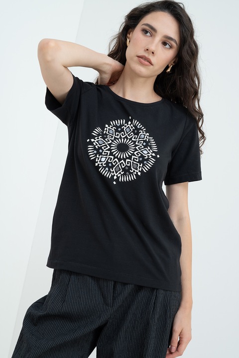 s.Oliver, Tricou regular-fit cu imprimeu grafic, Negru/Gri deschis/Alb murdar