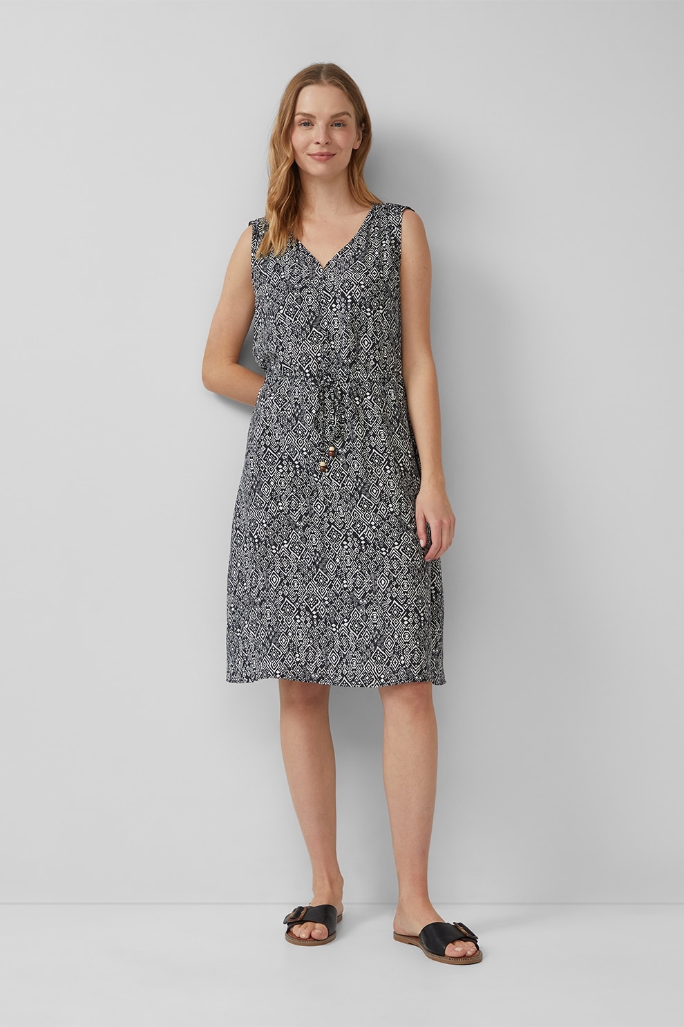 s.Oliver, Rochie fara maneci cu talie ajustabila, Alb, Negru, 40