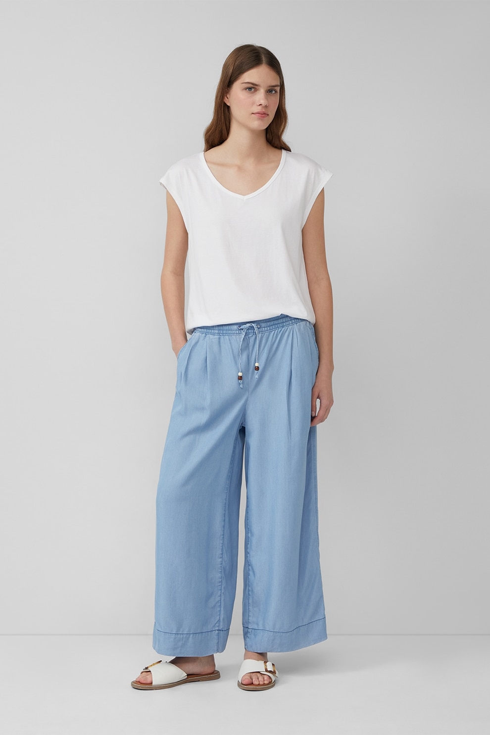 s.Oliver, Pantaloni din material chambray cu croiala ampla, Albastru lavanda, 38
