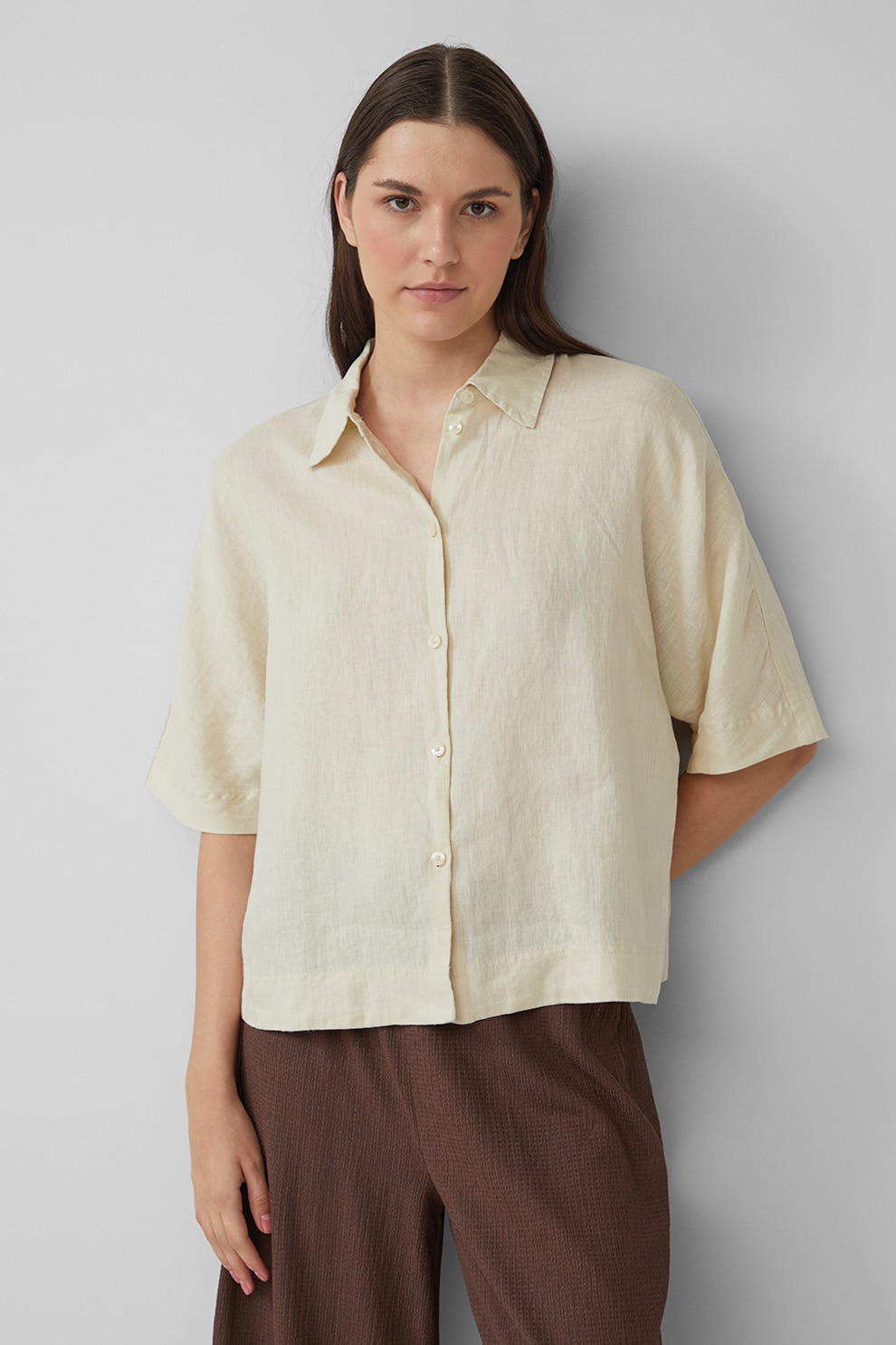 s.Oliver, Camasa relaxed-fit din in, Crem, 36