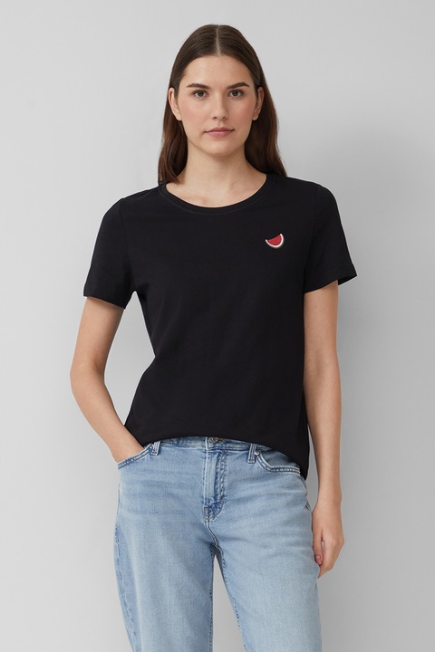 s.Oliver, Tricou din bumbac cu decolteu rotund, Negru, XS