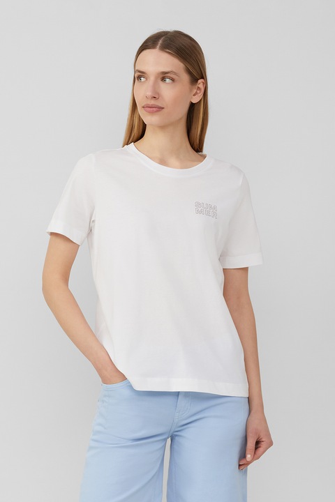 s.Oliver, Tricou din bumbac cu imprimeu pe partea din spate, Alb