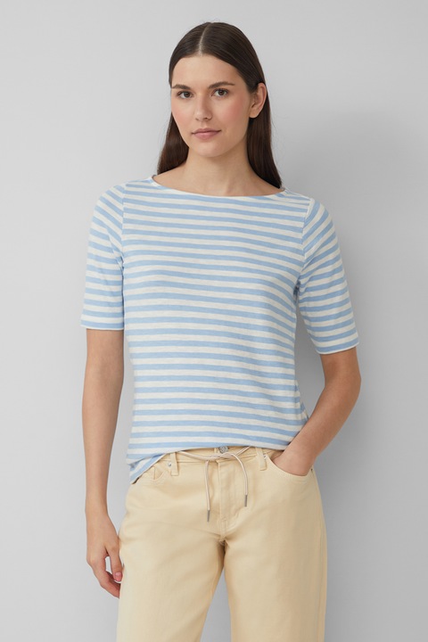 s.Oliver, Tricou slim-fit, Alb/Albastru glaciar