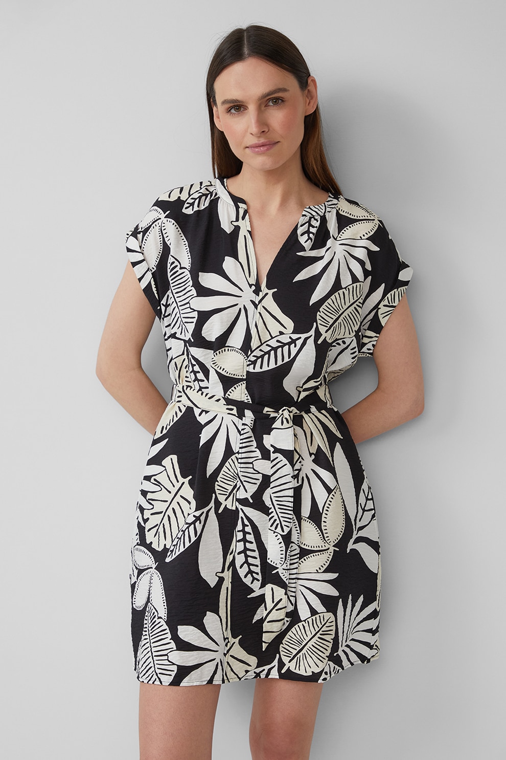 s.Oliver, Rochie lejera cu cordon asortat, Negru, Alb murdar, 38