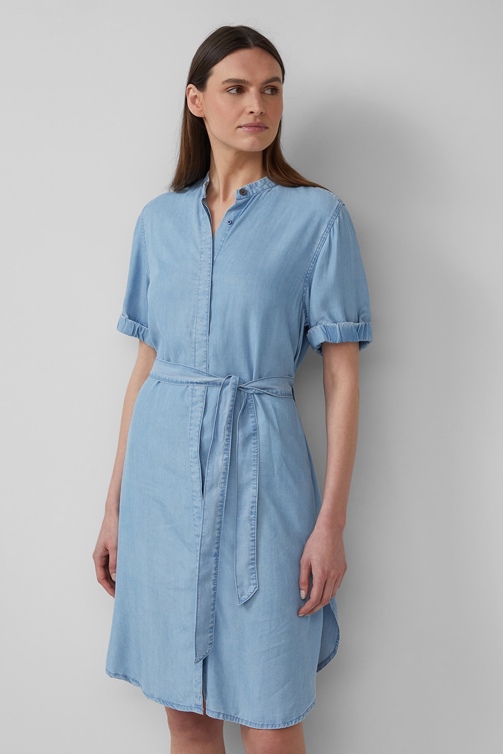 s.Oliver, Rochie-camasa midi din material Chambray, Albastru glaciar, 36