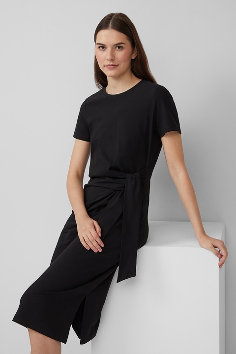 s.Oliver, Rochie-tricou cu cordon in talie, Negru, M