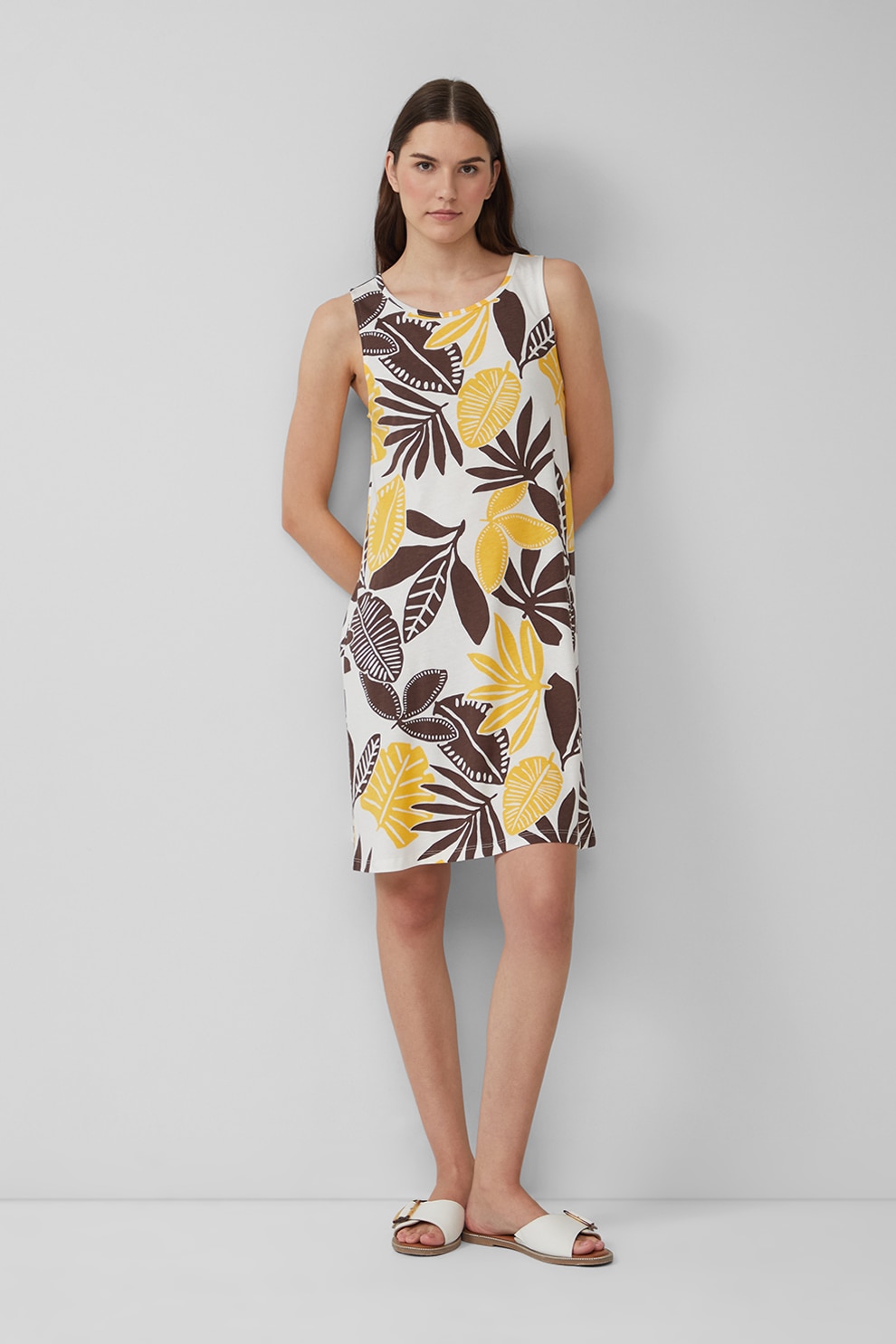s.Oliver, Rochie dreapta din amestec de modal, Alb, Maro, Galben, 36