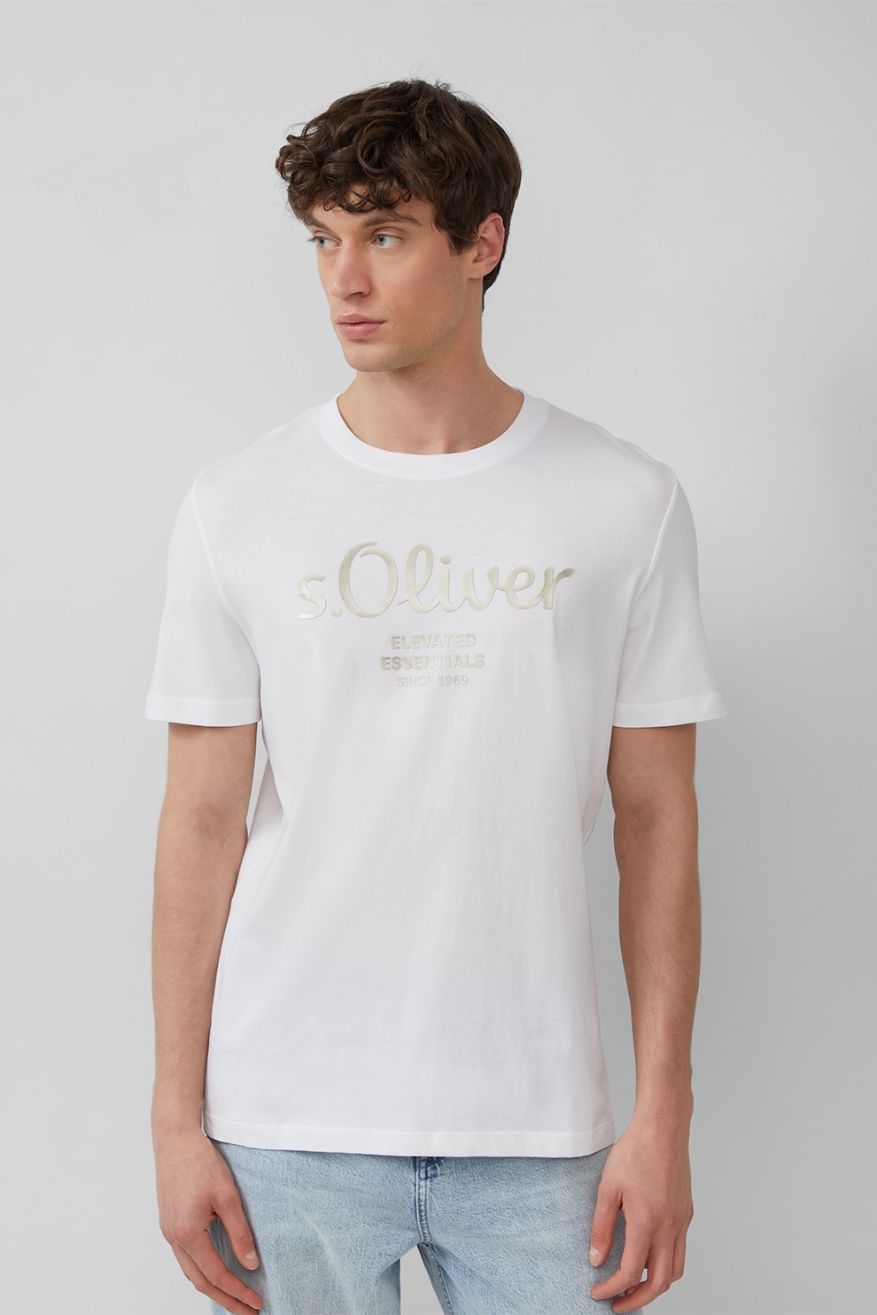 s.Oliver, Tricou cu imprimeu logo metalic, Alb, L