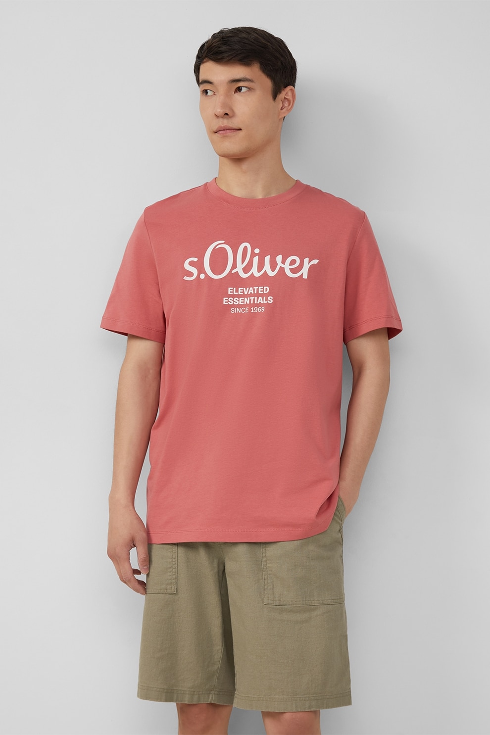 s.Oliver, Tricou cu imprimeu logo metalic, Rosu stins, M
