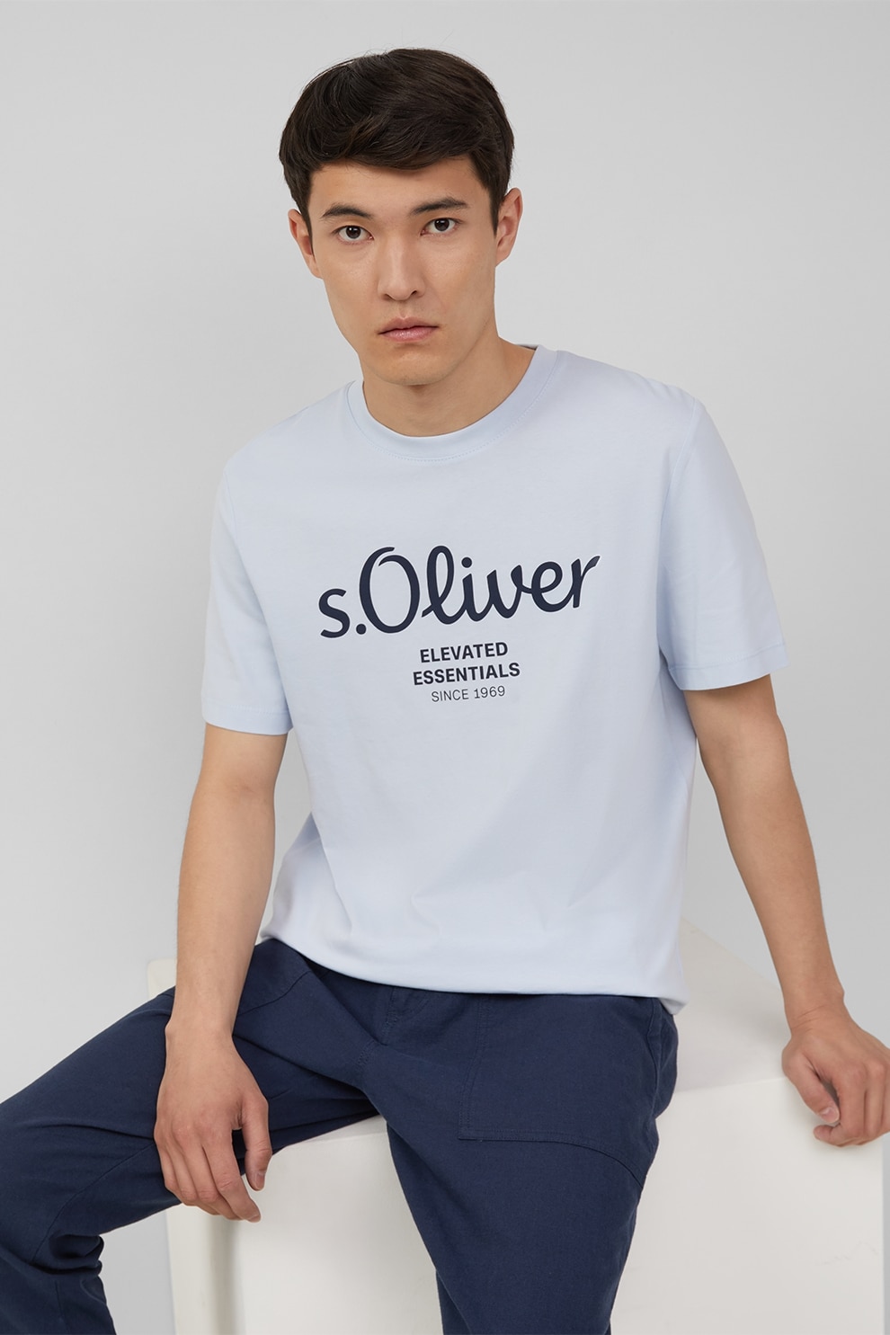 s.Oliver, Tricou cu imprimeu logo metalic, Albastru pal, S