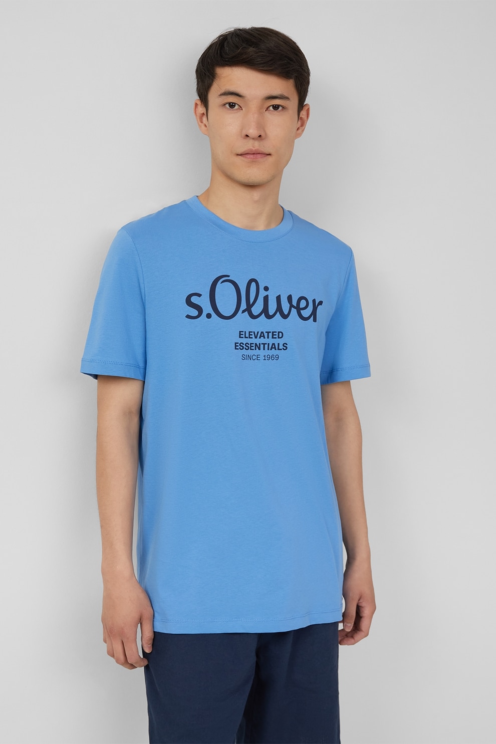 s.Oliver, Tricou cu imprimeu logo metalic, Albastru pastel, S