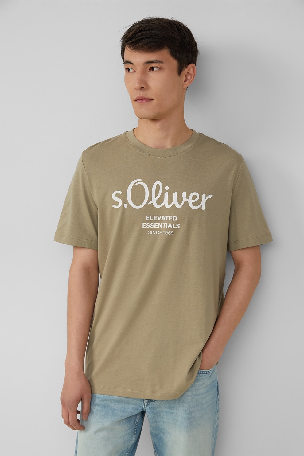 s.Oliver, Tricou cu imprimeu logo metalic, Kaki, M