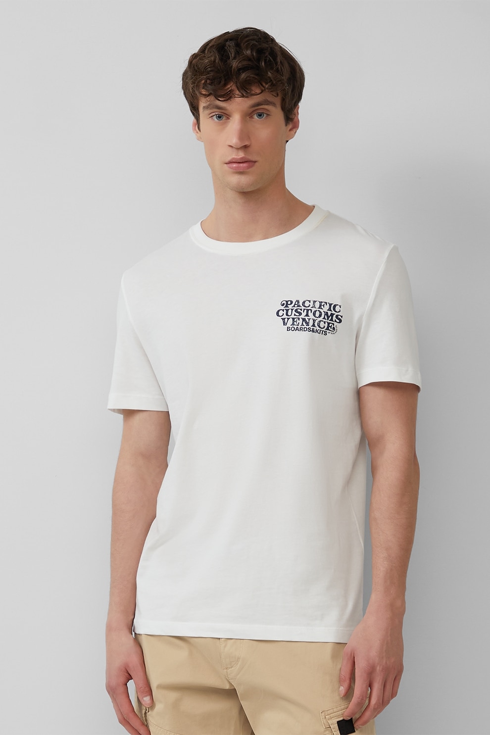 s.Oliver, Tricou cu decolteu la baza gatului si imprimeu text, Alb optic, M