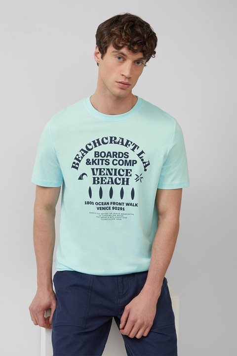 s.Oliver, Tricou cu decolteu la baza gatului si imprimeu text, Verde pal