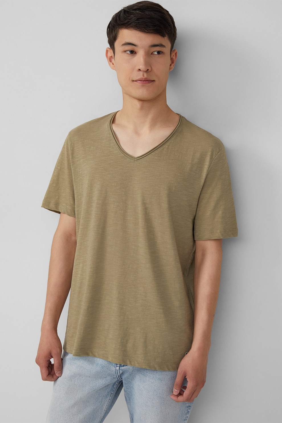s.Oliver, Tricou lejer cu decolteu in V, Kaki, L