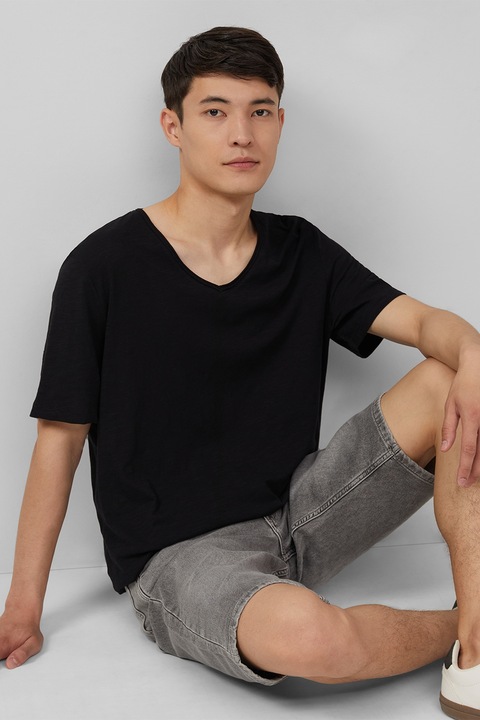 s.Oliver, Tricou lejer cu decolteu in V, Negru