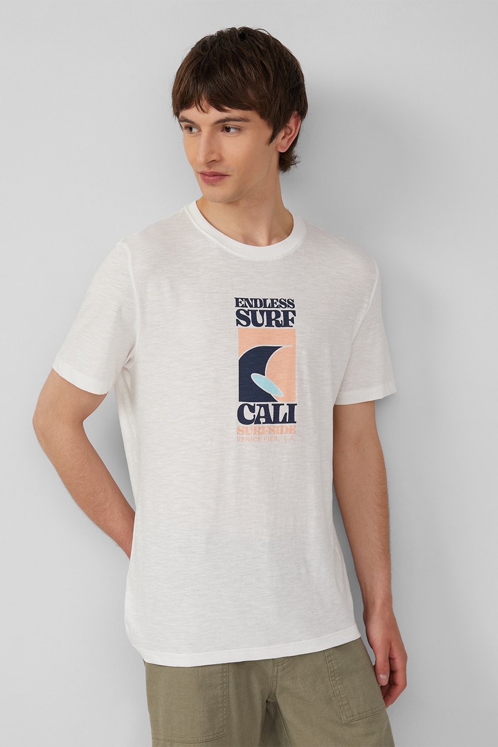 s.Oliver, Tricou cu model grafic si imprimeu text, Alb, Piersica, S