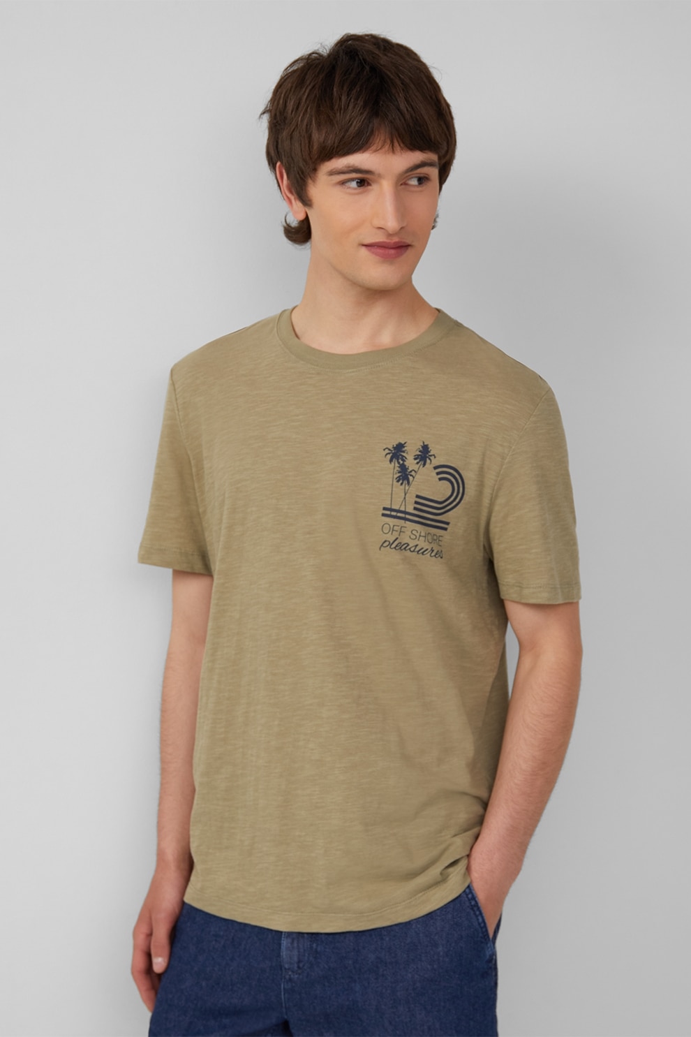 s.Oliver, Tricou cu model grafic si imprimeu text, Kaki, S