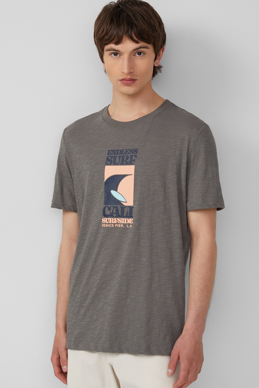 s.Oliver, Tricou cu model grafic si imprimeu text, Gri, L