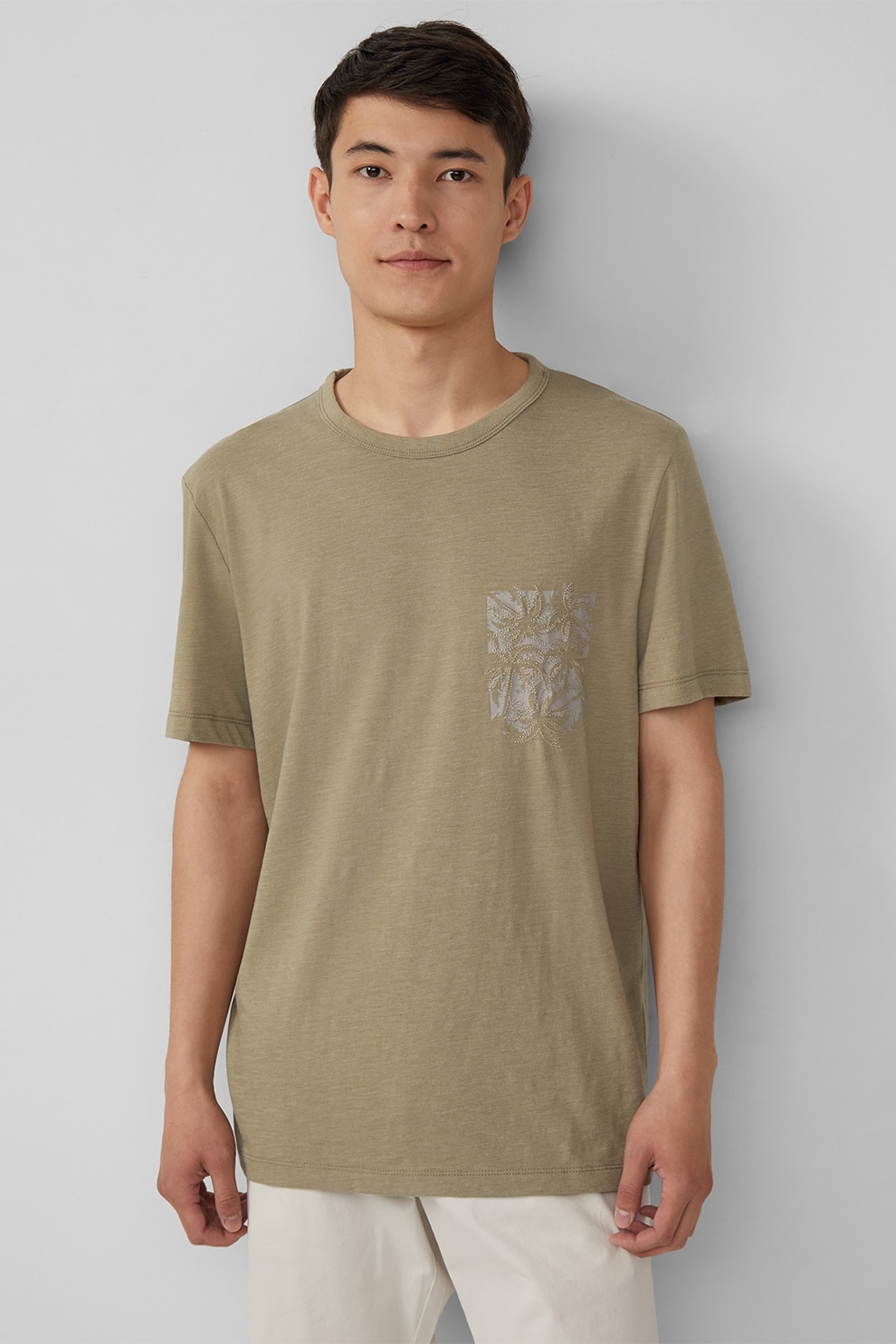 s.Oliver, Tricou lejer cu imprimeu discret pe piept, Verde masliniu, M