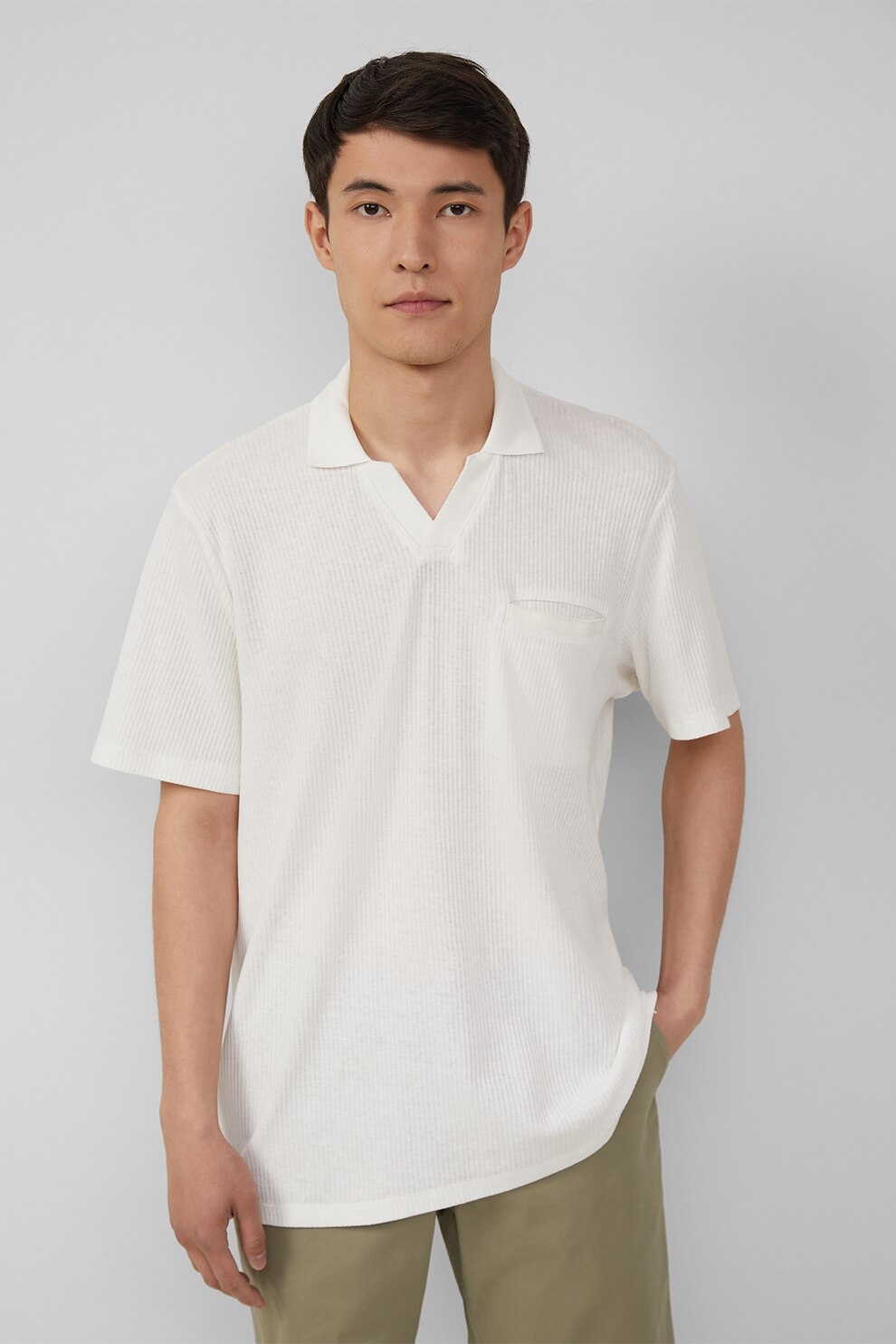 s.Oliver, Tricou din amestec de in cu decolteu in V, Alb, XL