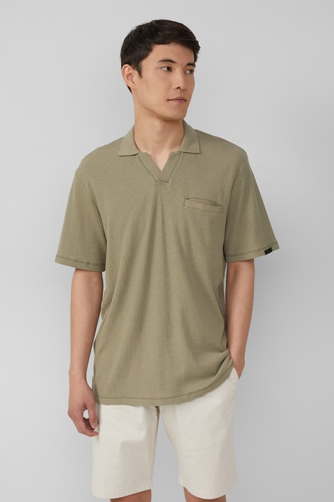 s.Oliver, Tricou din amestec de in cu decolteu in V, Verde masliniu